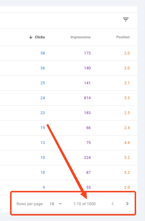 GSC 1000 UI rows limit
